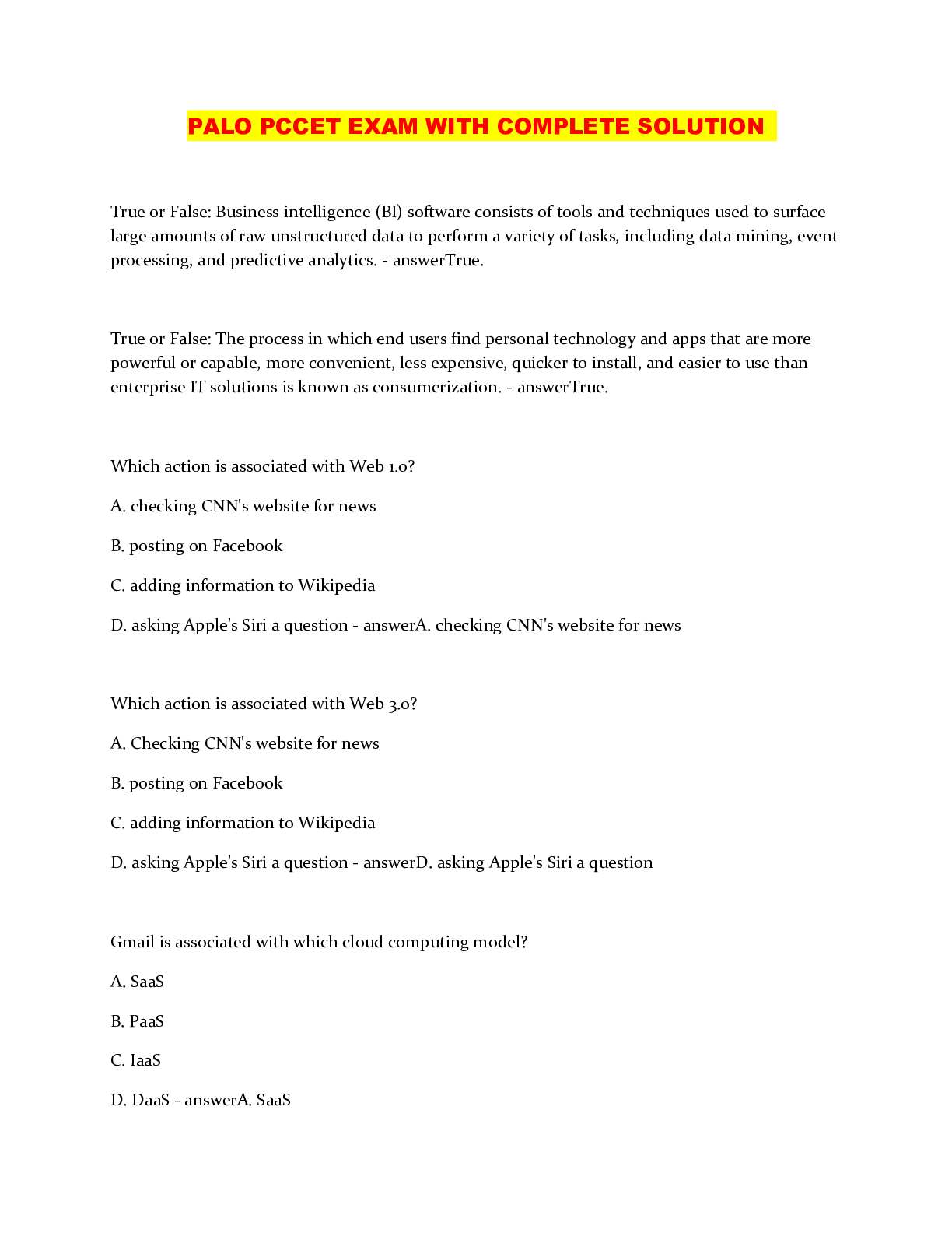 Preview image of PALO PCCET EXAM WITH COMPLETE SOLUTION document